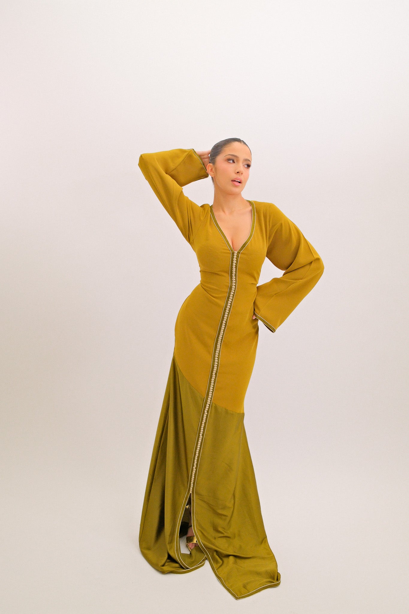 Précommande - Caftan bi-matière en crêpe de soie