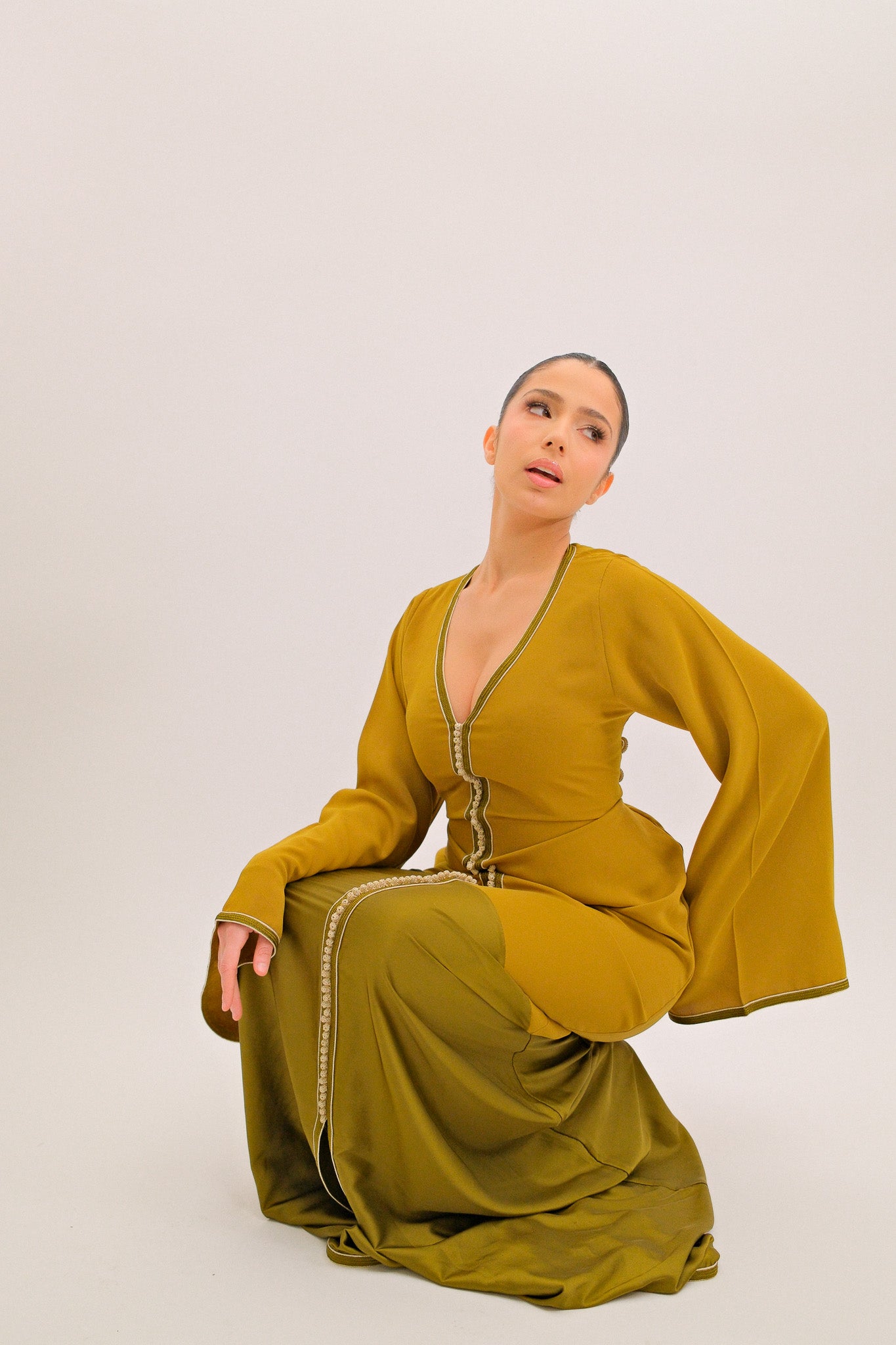 Précommande - Caftan bi-matière en crêpe de soie