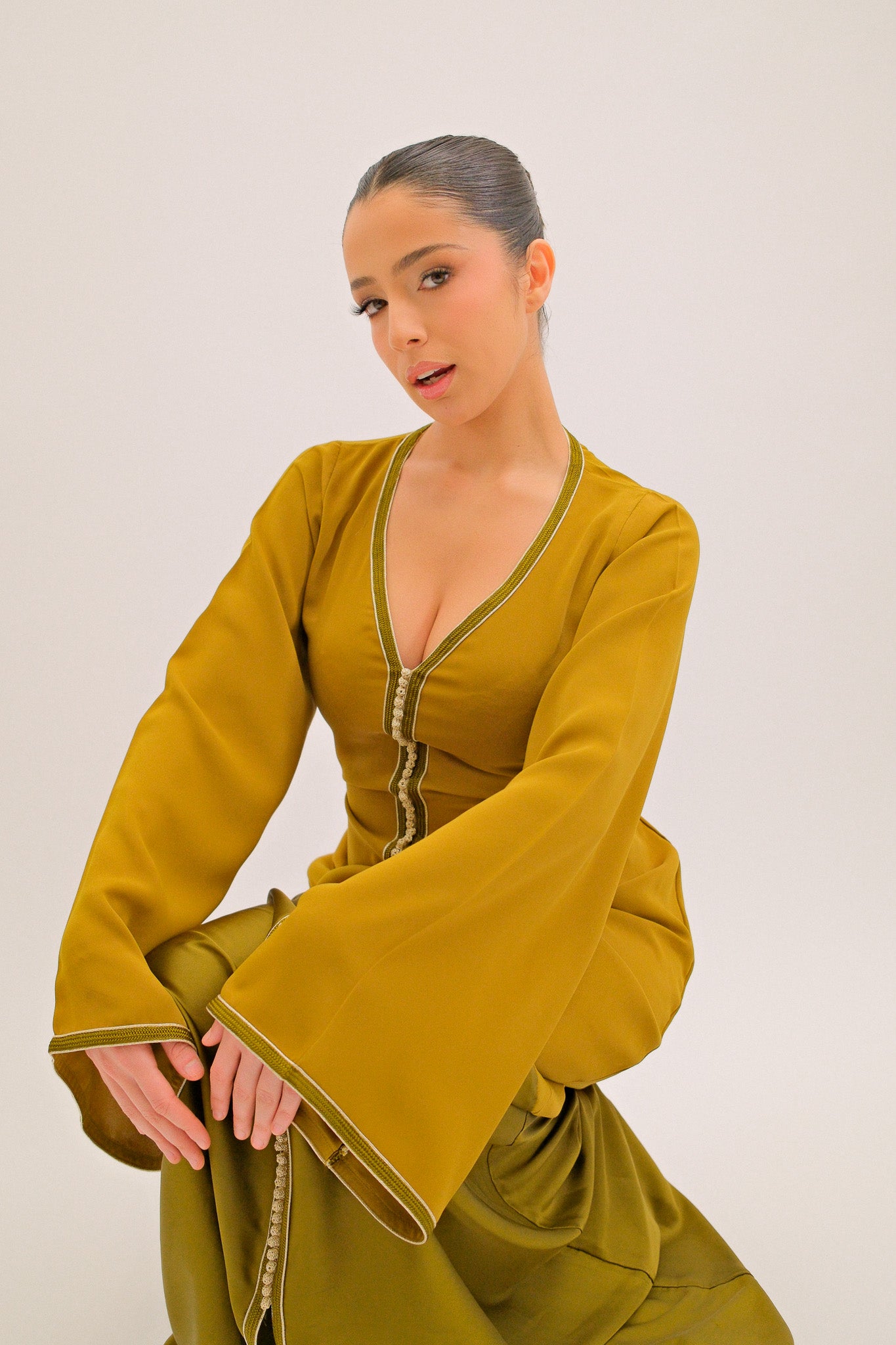 Précommande - Caftan bi-matière en crêpe de soie