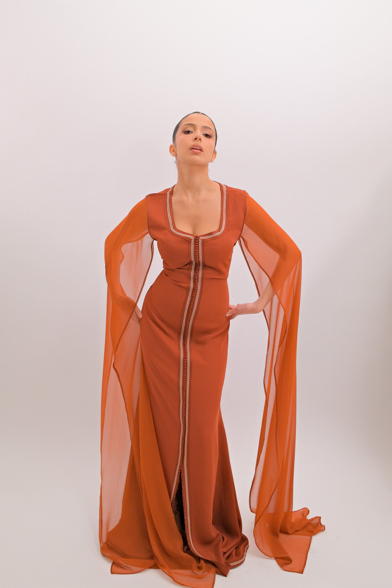 Précommande - Caftan en soie de mousseline